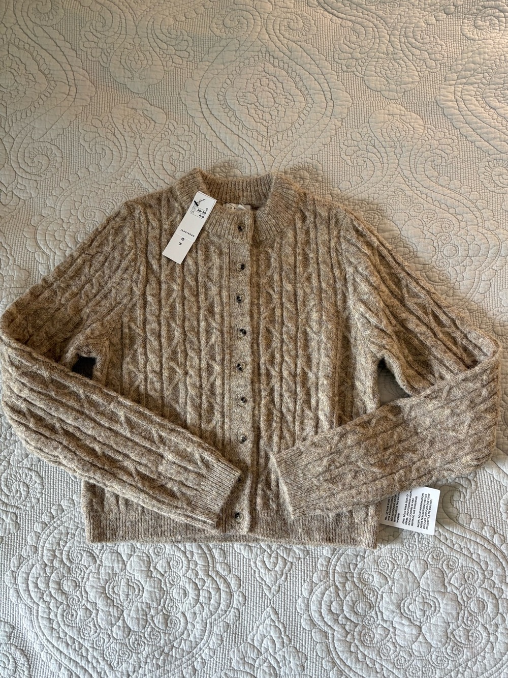 Topshop Cable Knit Micro Cardigan Oat Size Small NWT